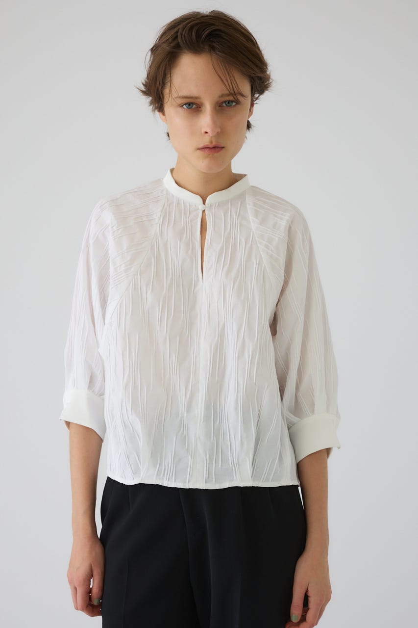 3/4 order start Tuck pleats raglan blouse WHT FREE