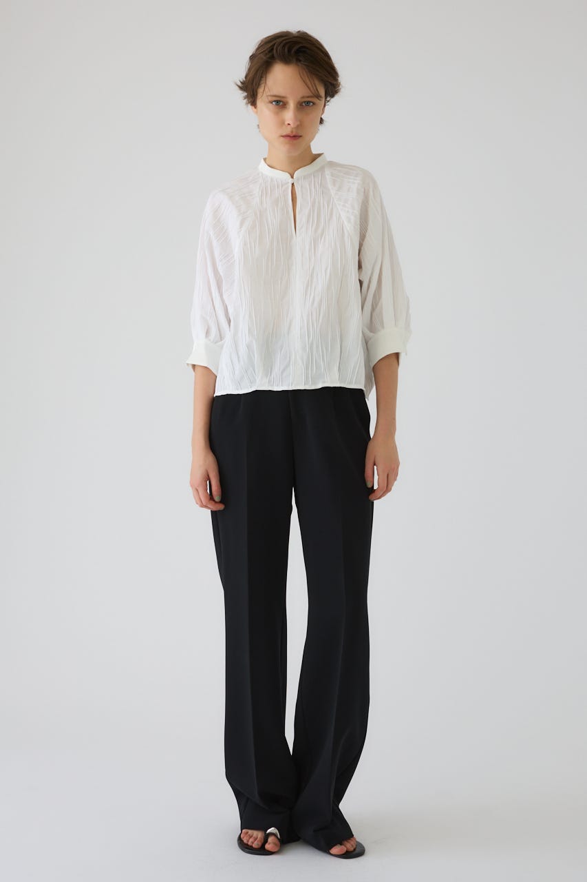 3/4 order start Tuck pleats raglan blouse WHT FREE