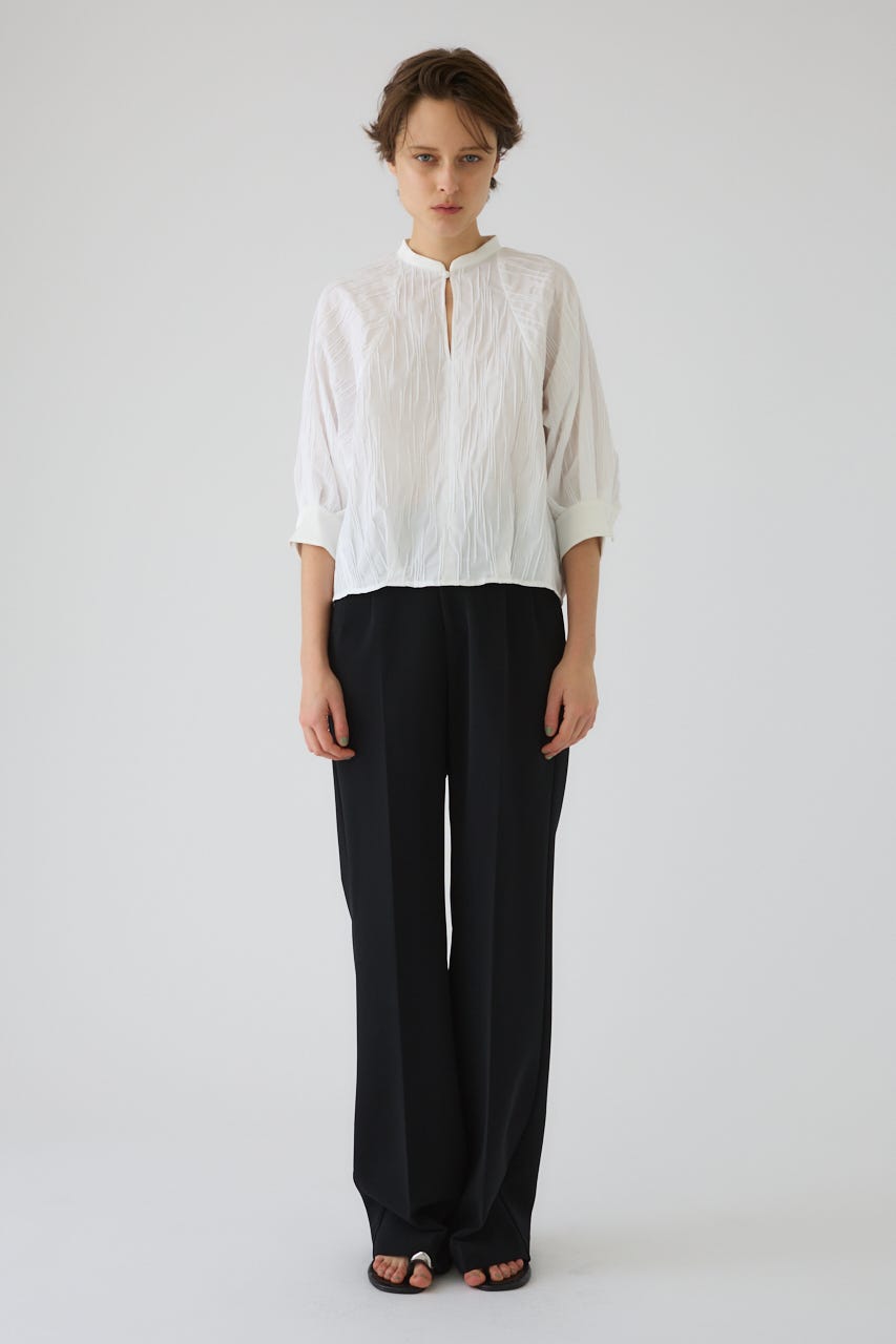 3/4 order start Tuck pleats raglan blouse WHT FREE