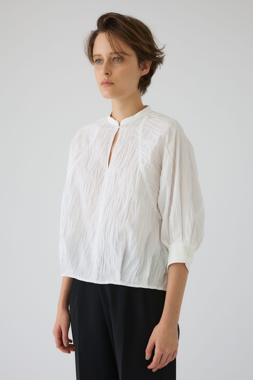 3/4 order start Tuck pleats raglan blouse WHT FREE