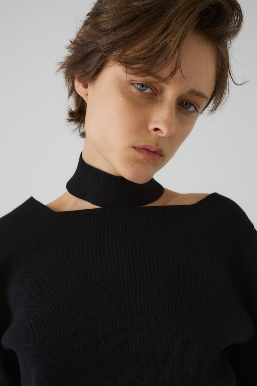 Neck parts knit tops BLK FREE