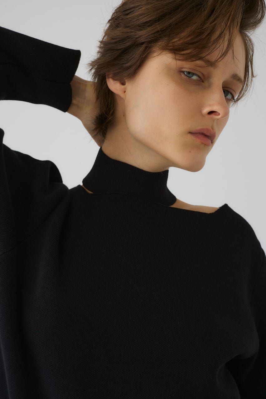 Neck parts knit tops BLK FREE