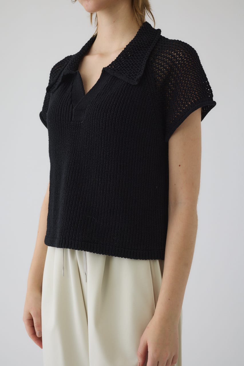 4/15- order start Linen mix open collar tops BLK FREE