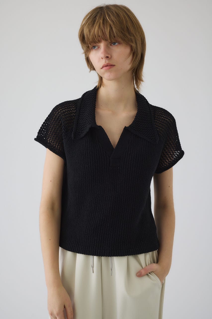 4/15- order start Linen mix open collar tops BLK FREE