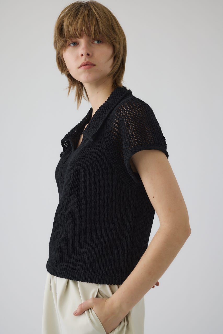 4/15- order start Linen mix open collar tops BLK FREE
