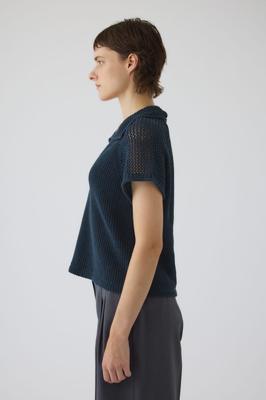 Linen mix open collar tops D/BLU FREE