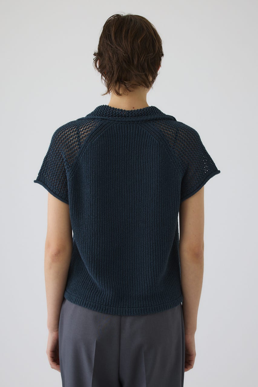 Linen mix open collar tops D/BLU FREE