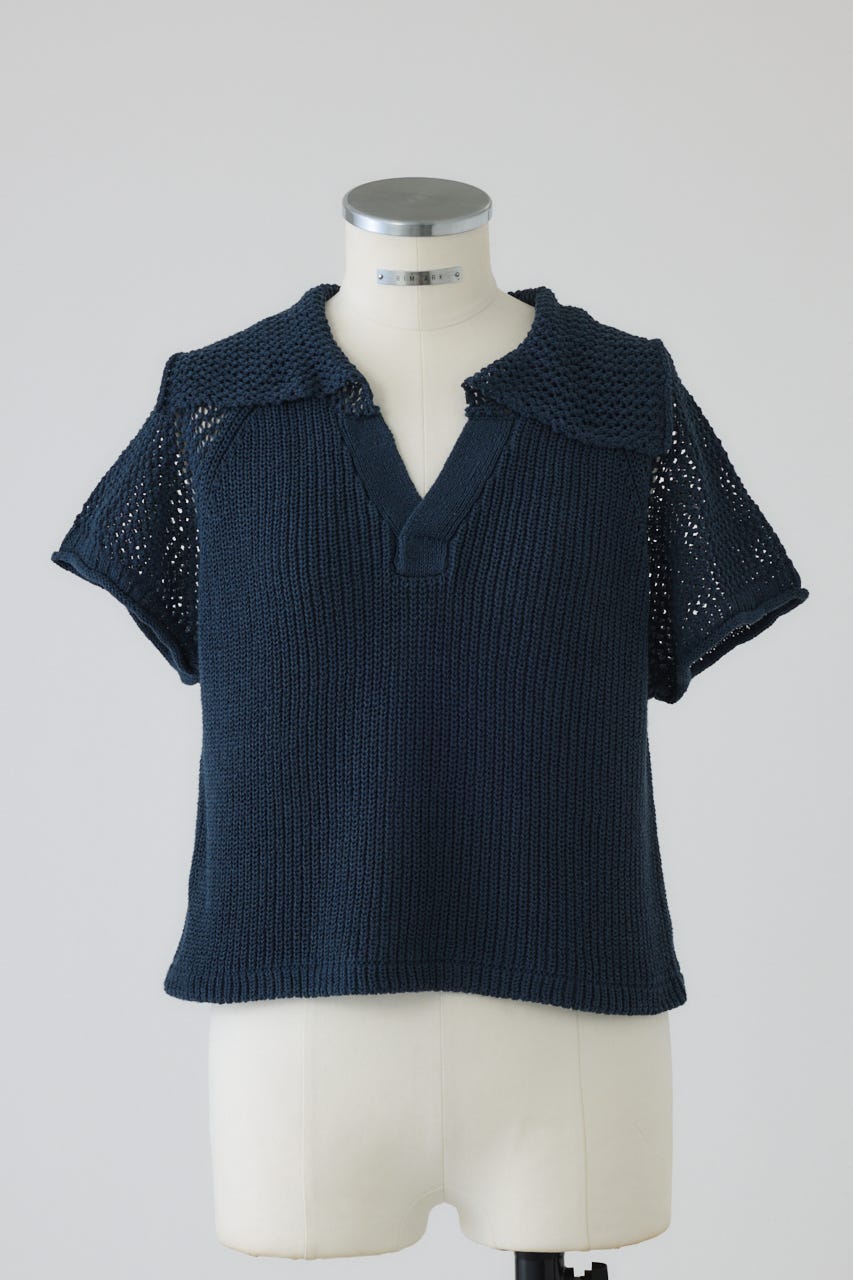 4/15- order start Linen mix open collar tops D/BLU FREE