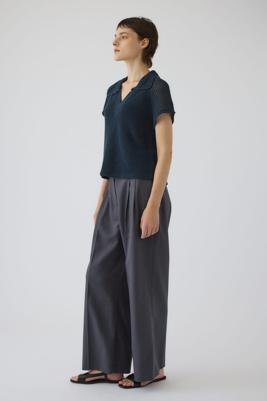 Linen mix open collar tops D/BLU FREE