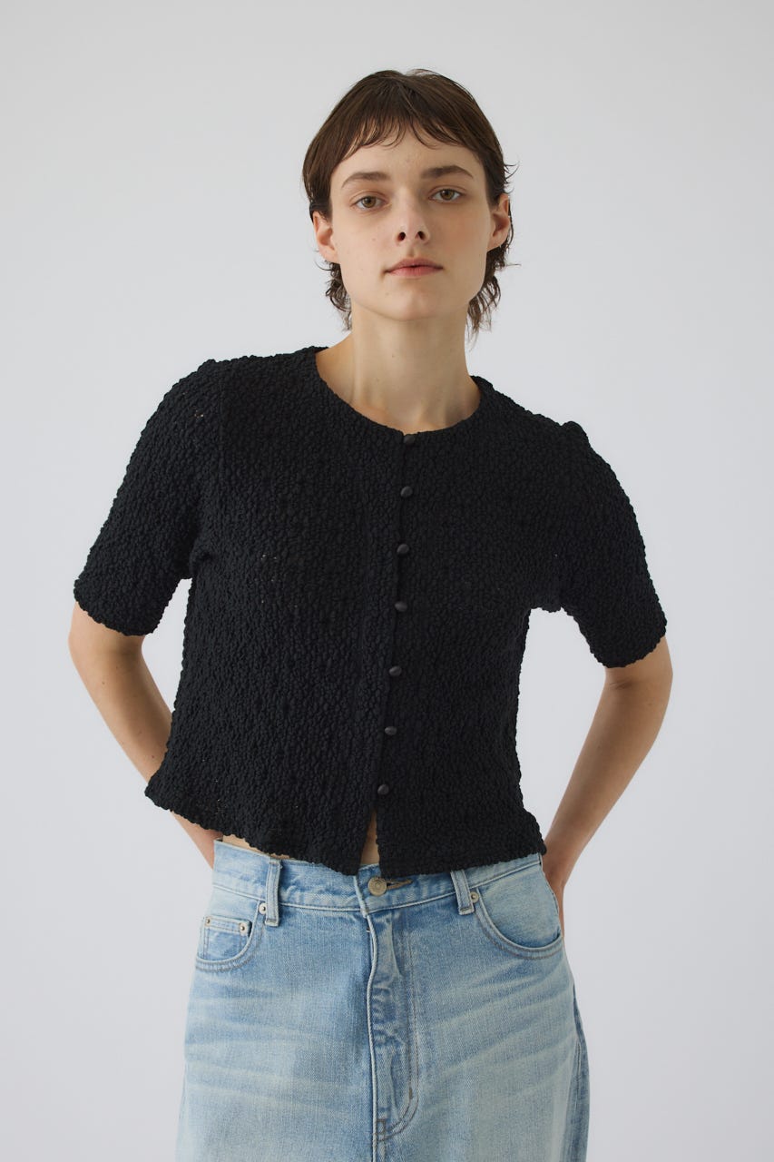 Shirring lace compact tops BLK FREE