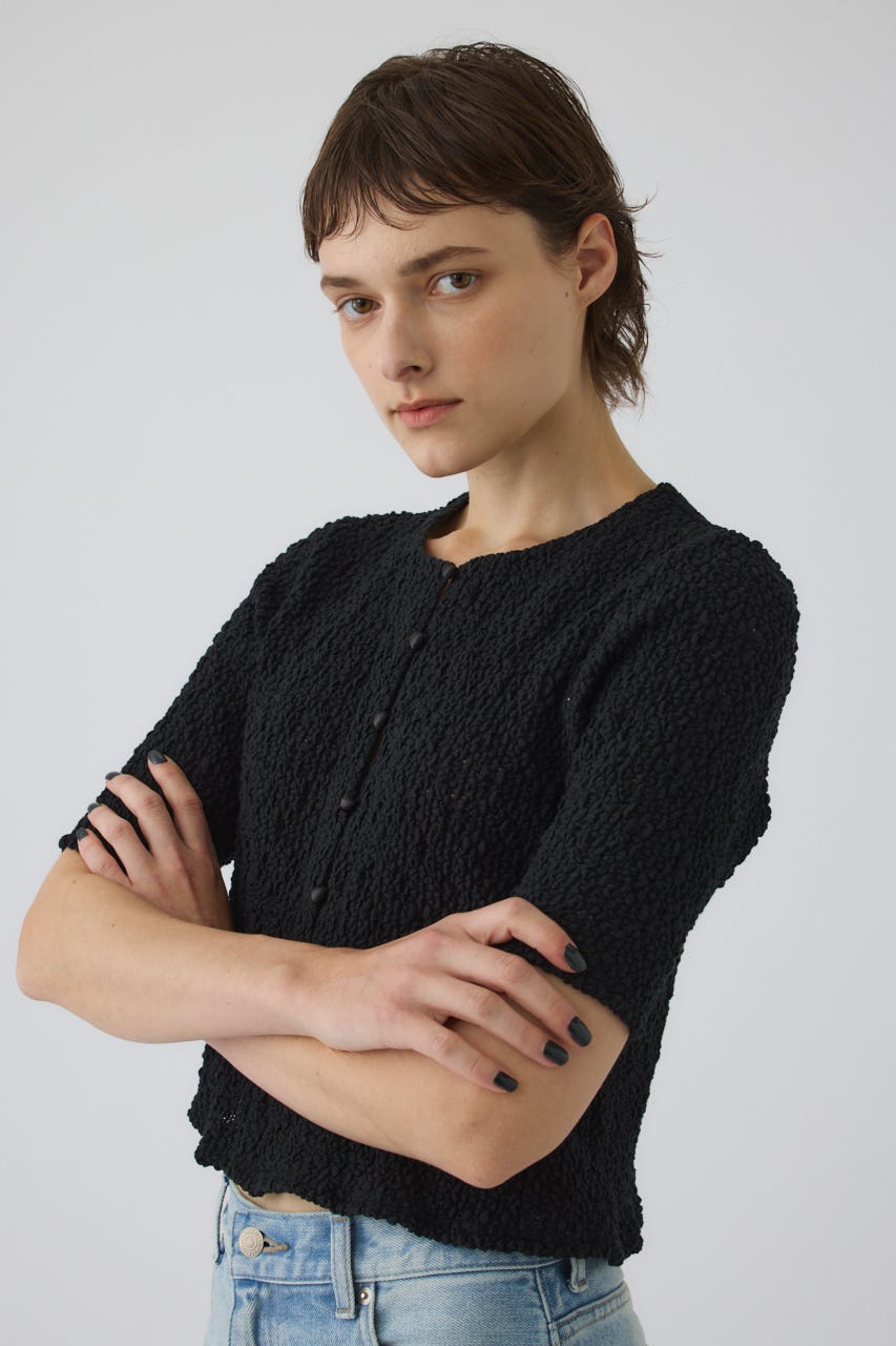 Shirring lace compact tops BLK FREE