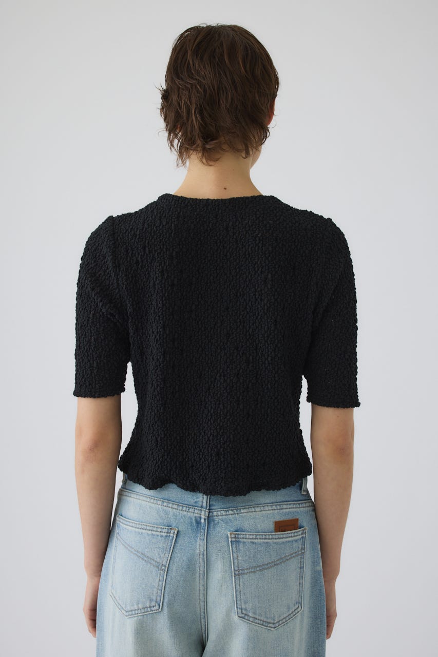 Shirring lace compact tops BLK FREE