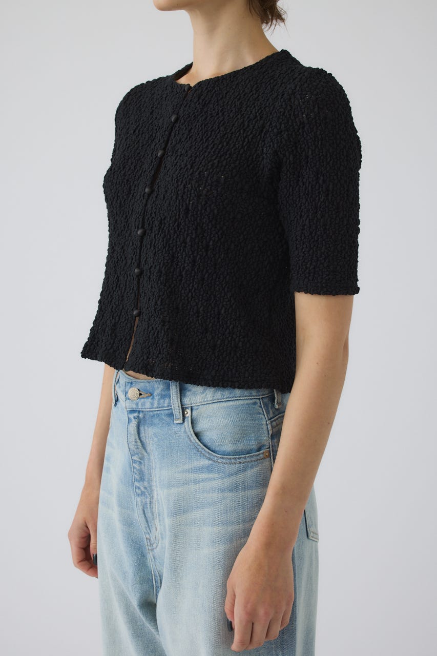 Shirring lace compact tops BLK FREE