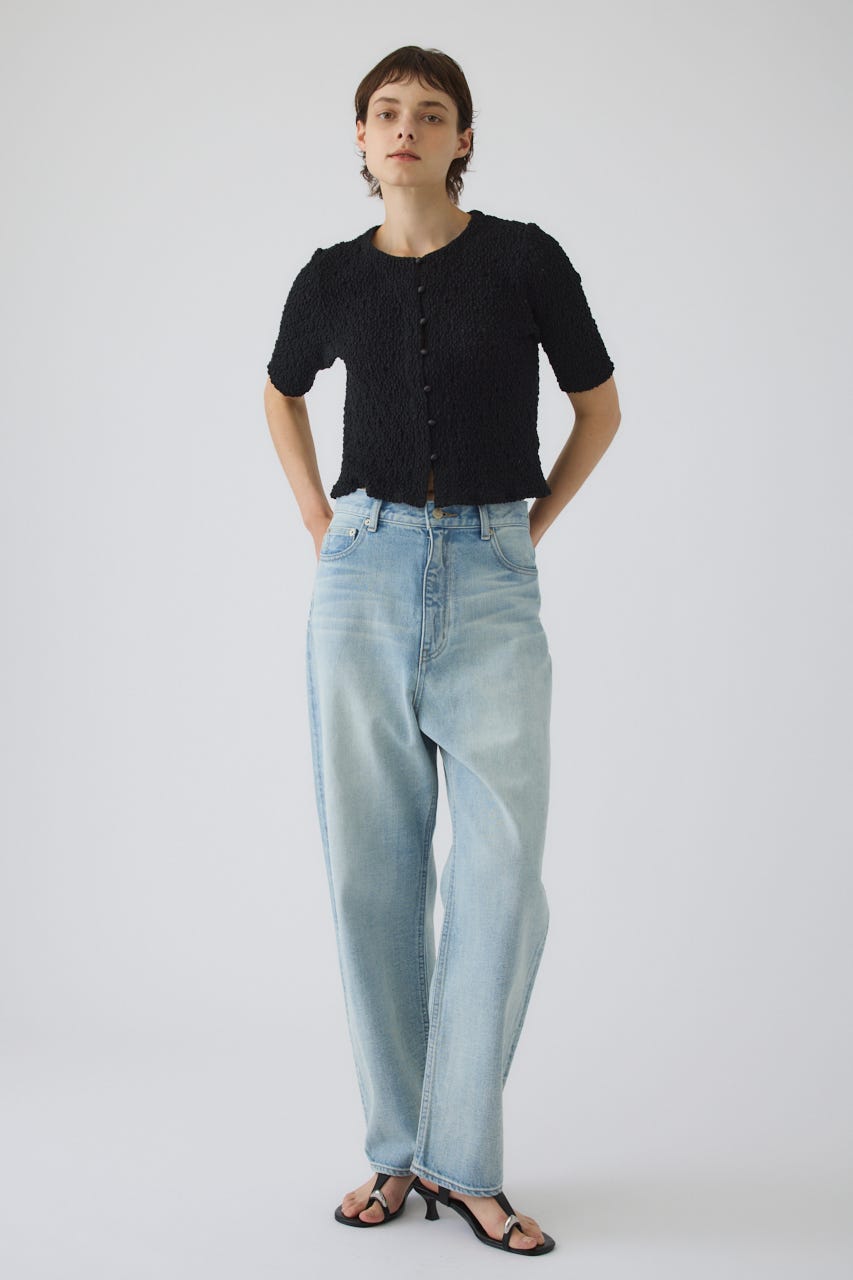 Shirring lace compact tops BLK FREE