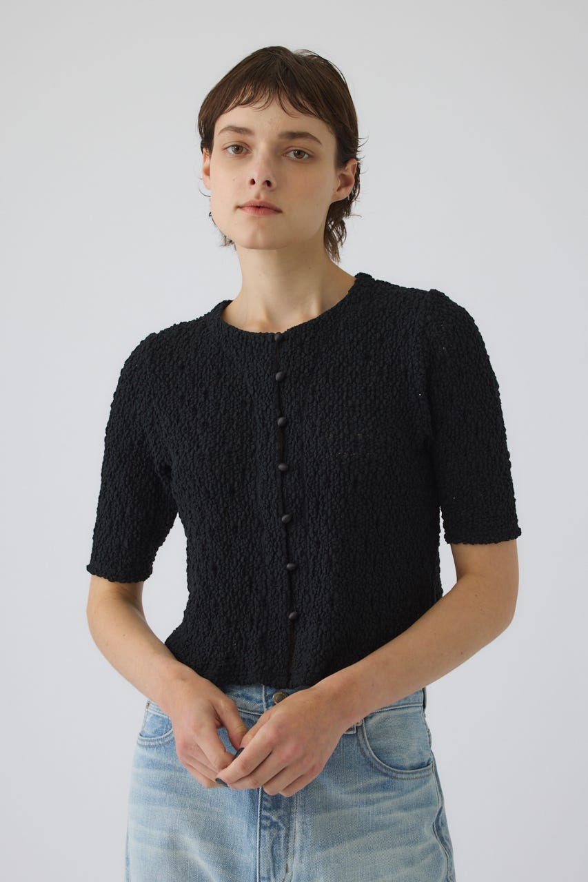 Shirring lace compact tops BLK FREE
