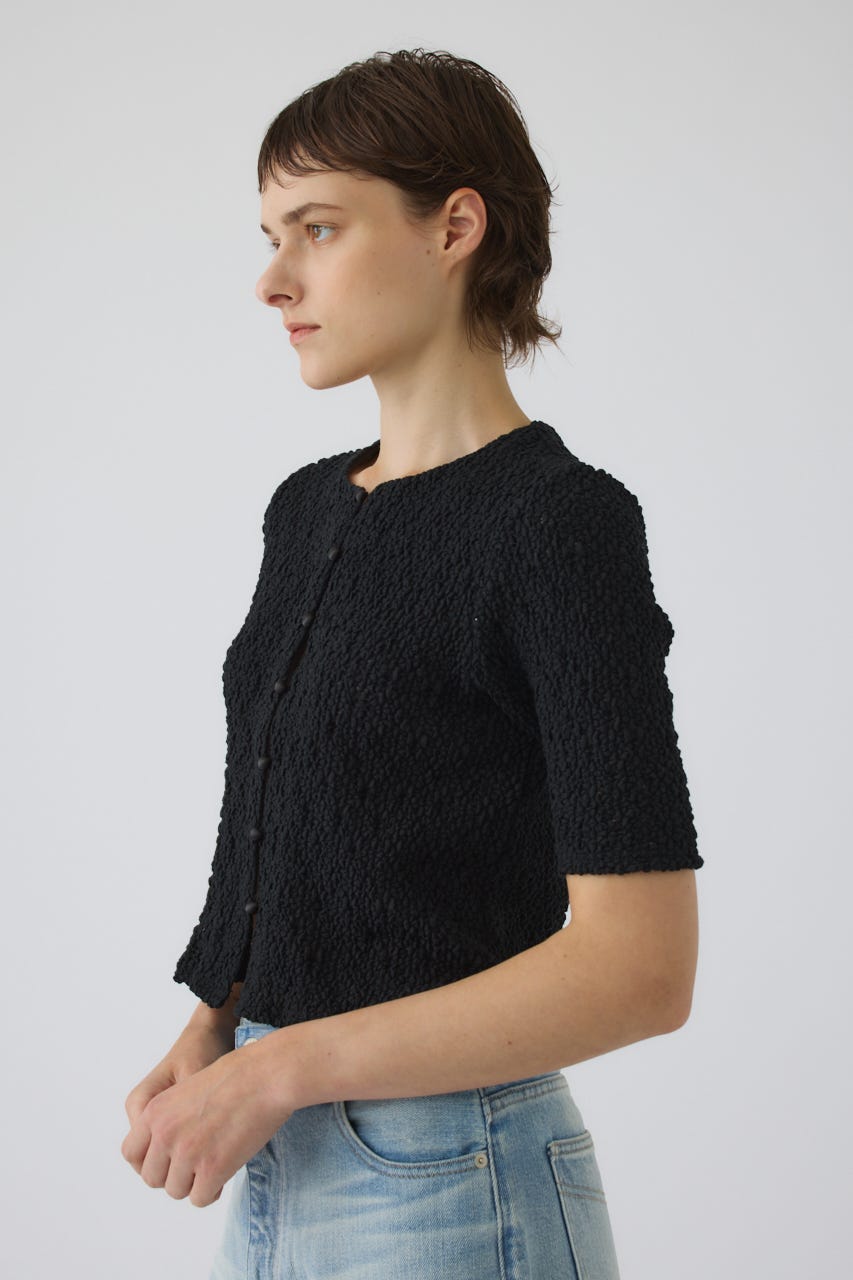 Shirring lace compact tops BLK FREE