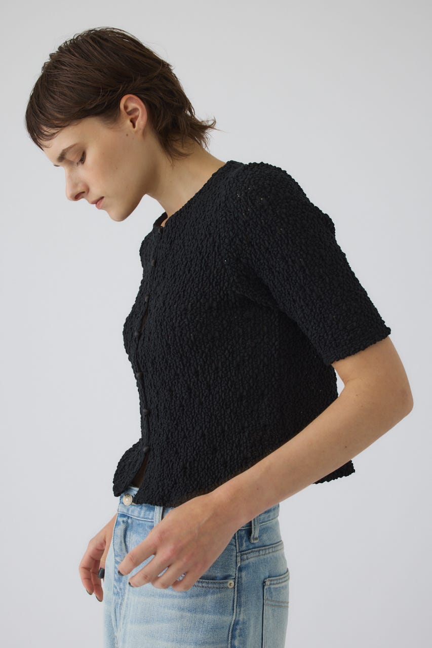 Shirring lace compact tops BLK FREE