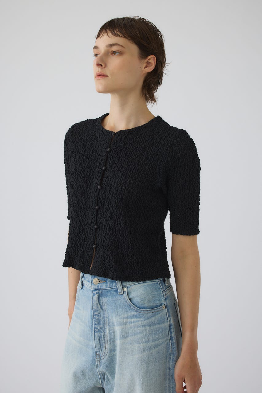 Shirring lace compact tops BLK FREE