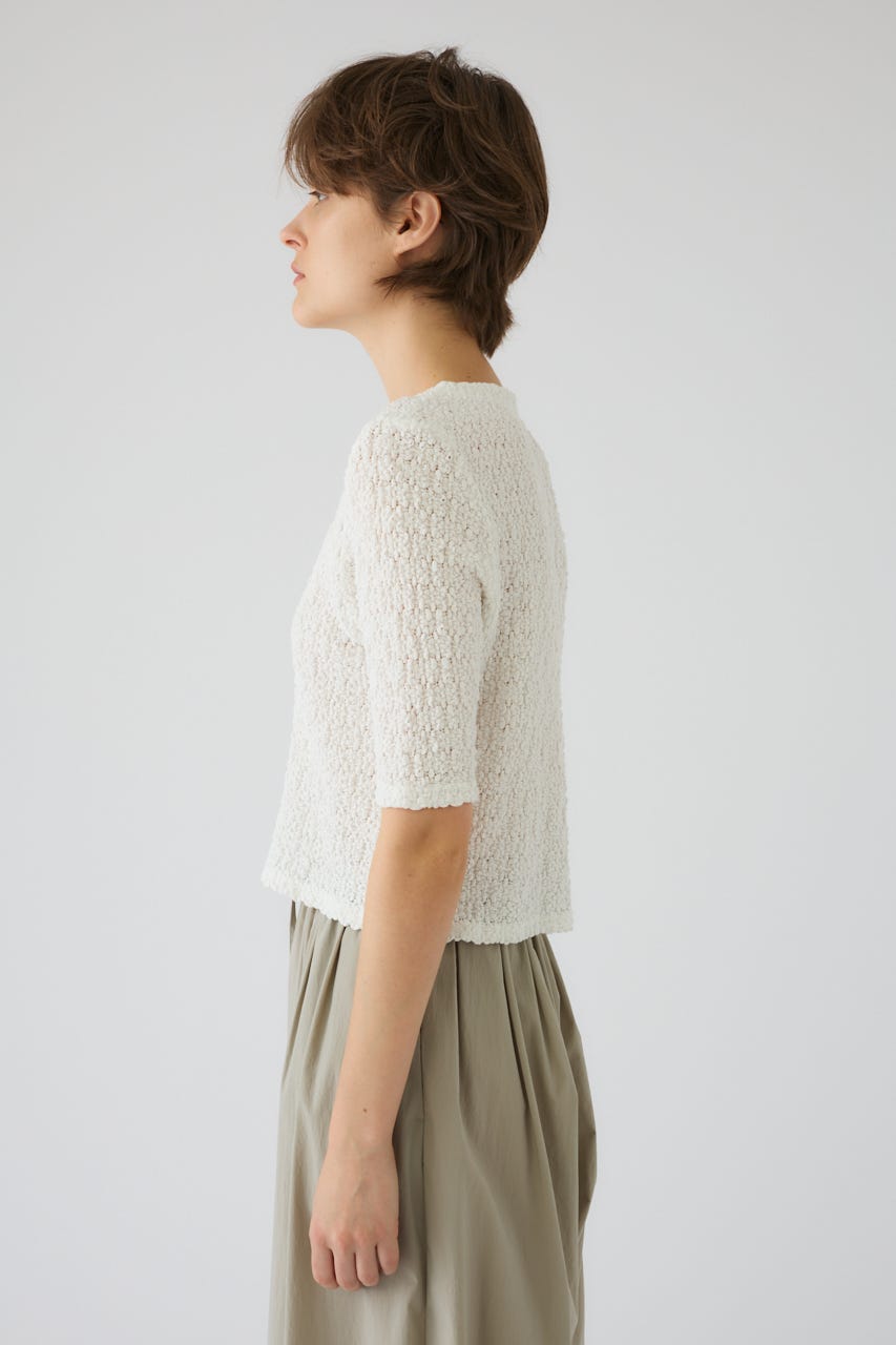 Shirring lace compact tops WHT FREE
