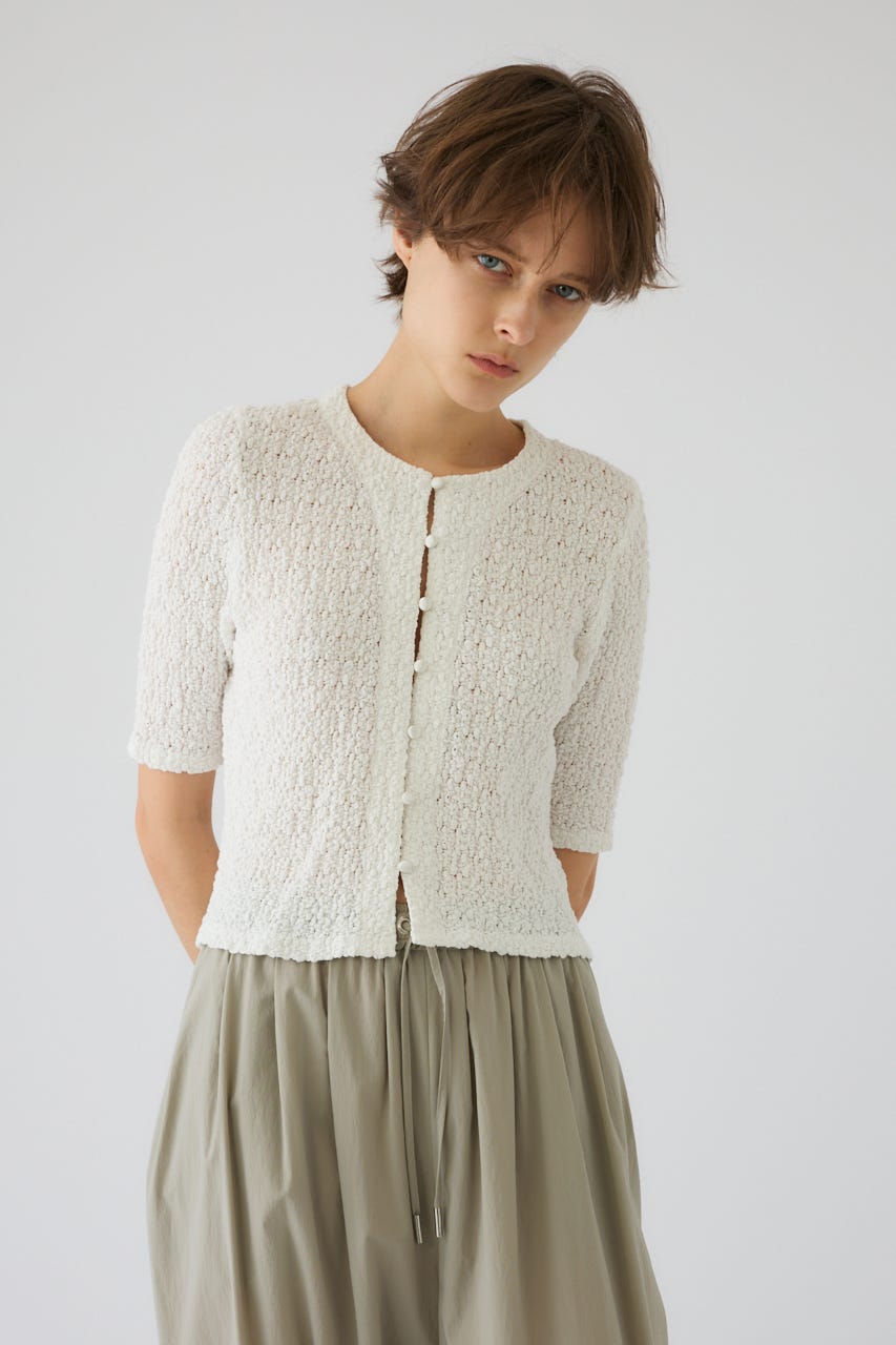 Shirring lace compact tops WHT FREE