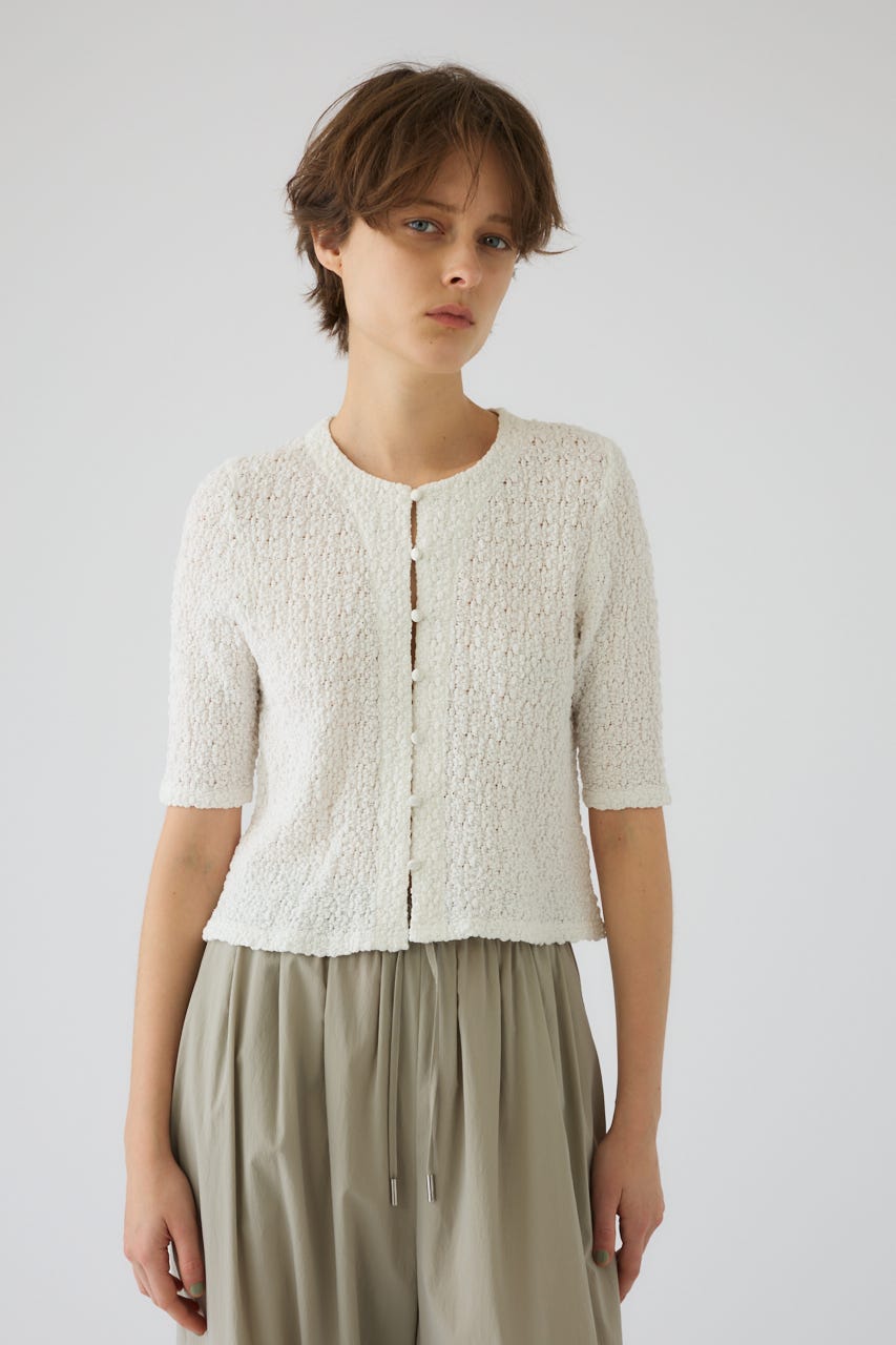 Shirring lace compact tops WHT FREE