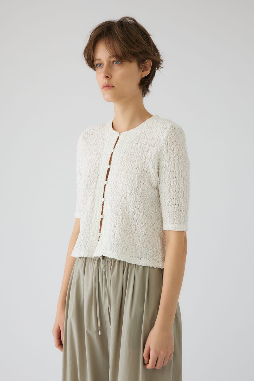 Shirring lace compact tops WHT FREE