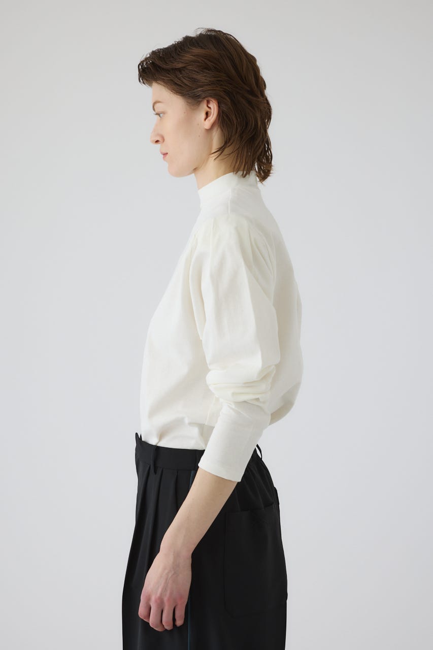 Curved sleeve high collar tops WHT FREE