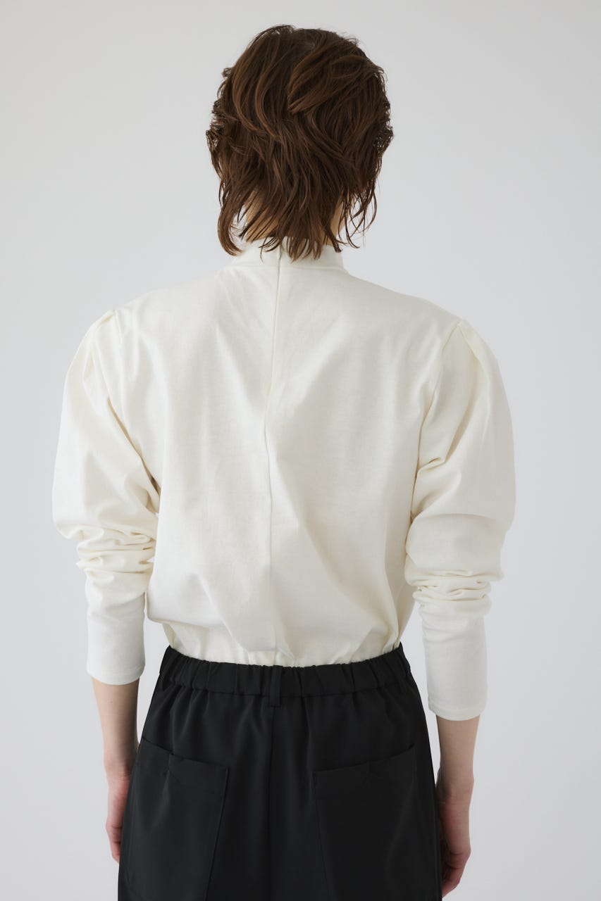 Curved sleeve high collar tops WHT FREE