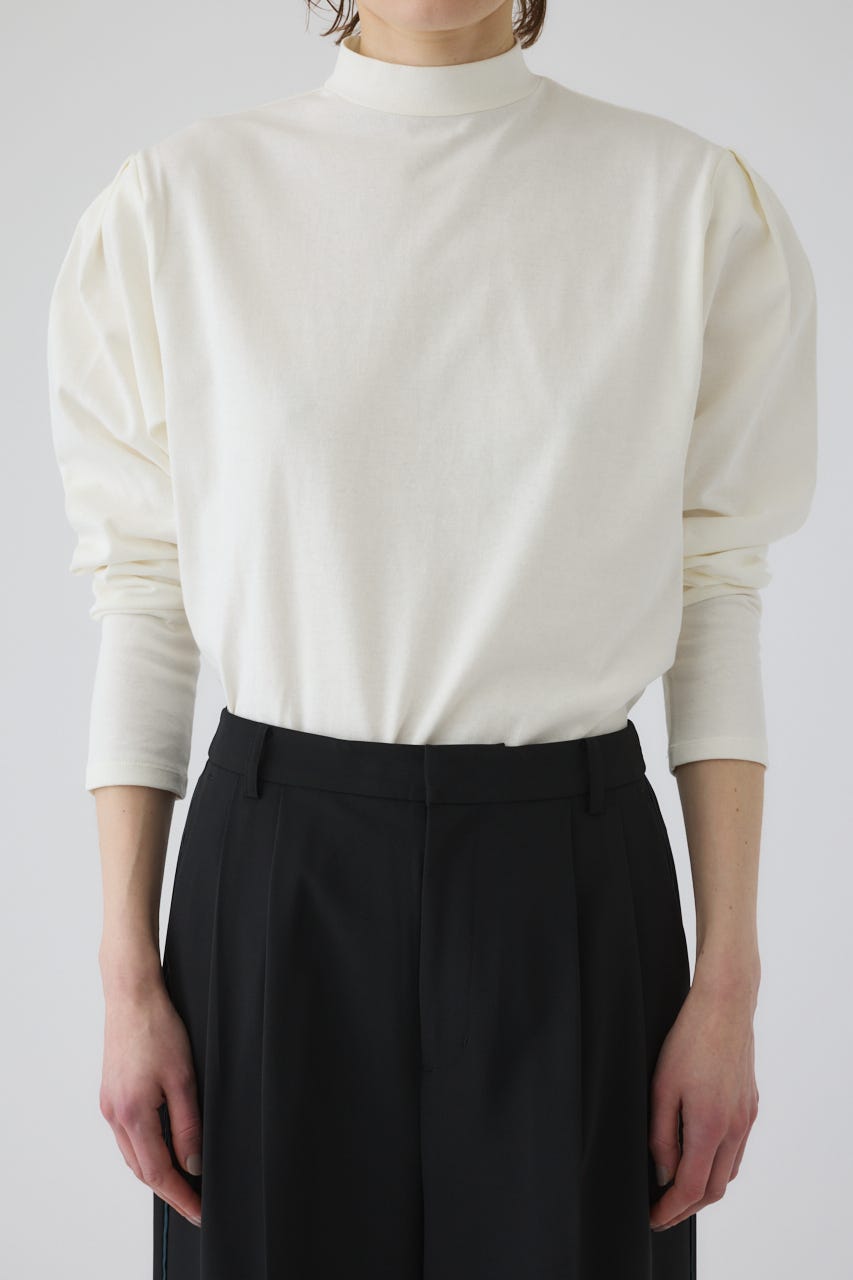 Curved sleeve high collar tops WHT FREE