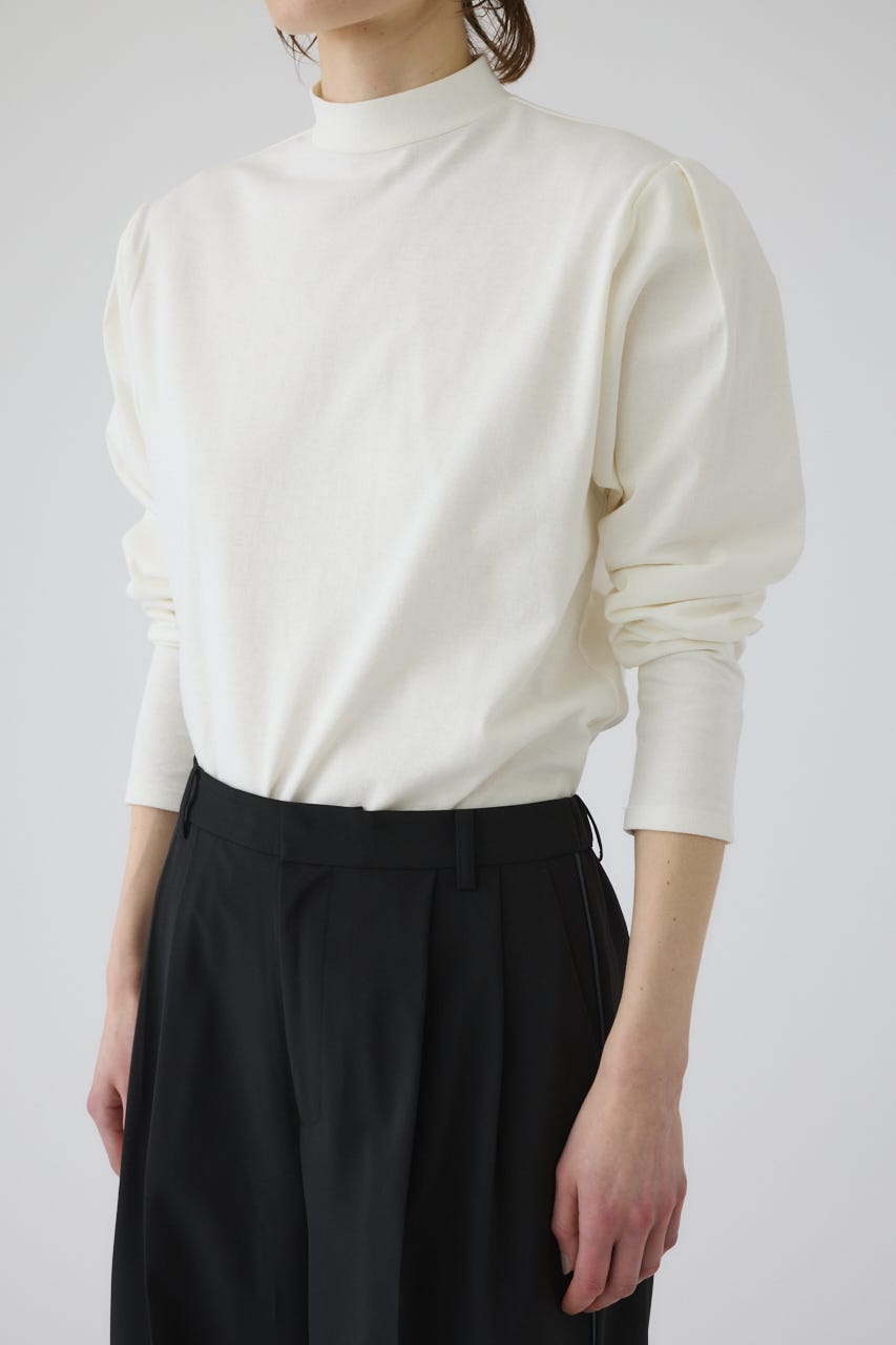 Curved sleeve high collar tops WHT FREE