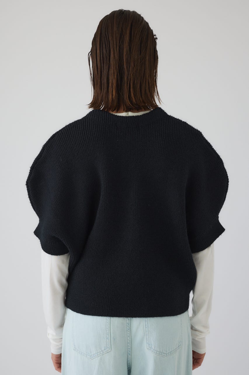 Round knit vest tops BLK FREE