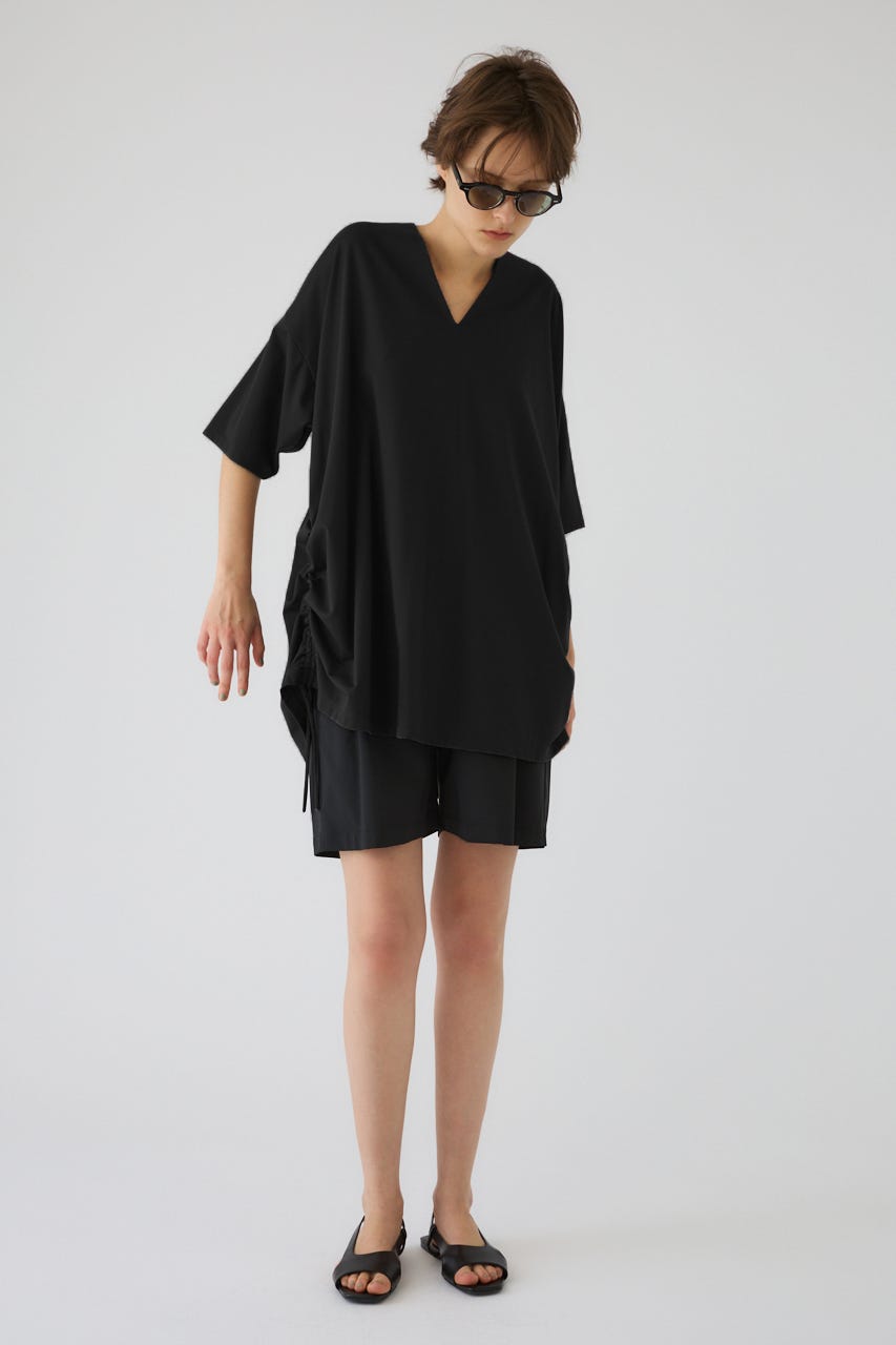 Side drawstring big T-shirts BLK FREE