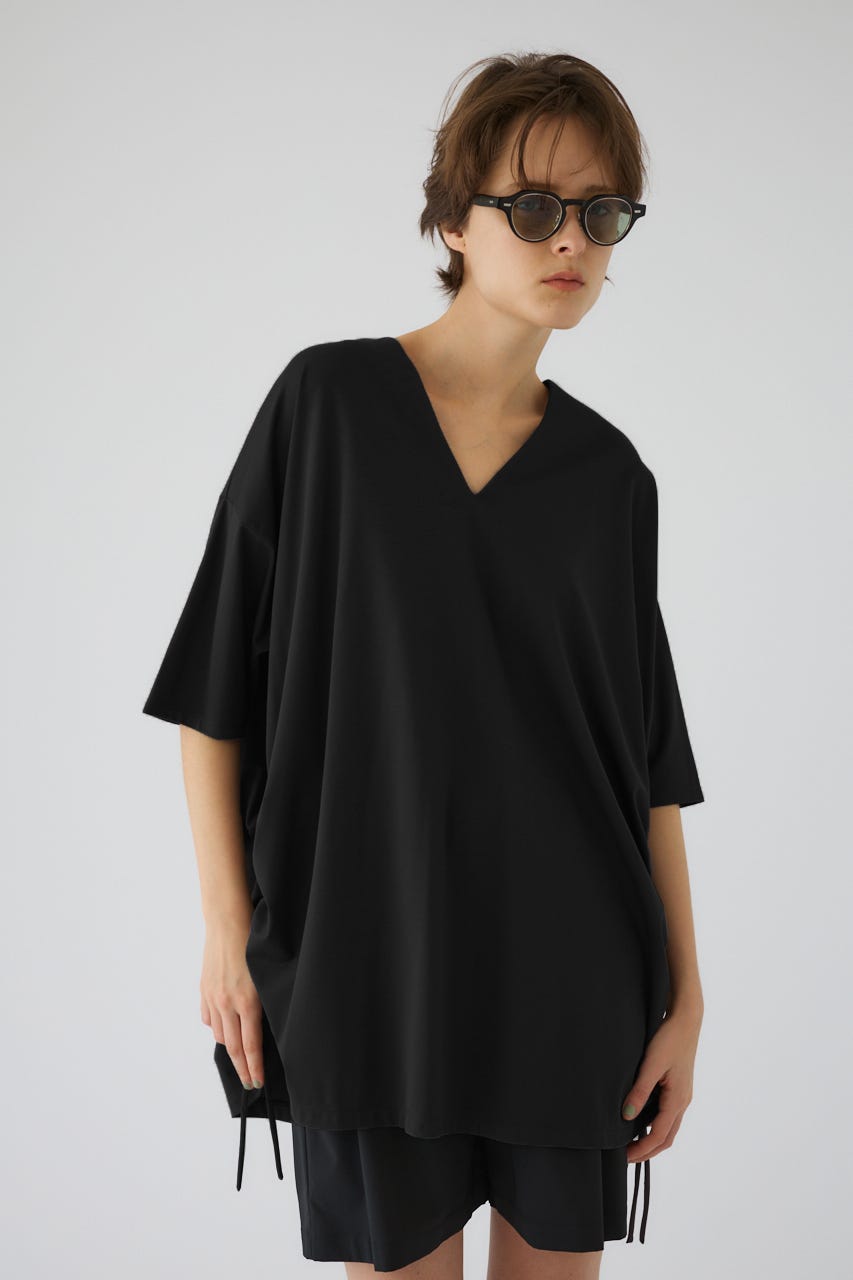 Side drawstring big T-shirts BLK FREE