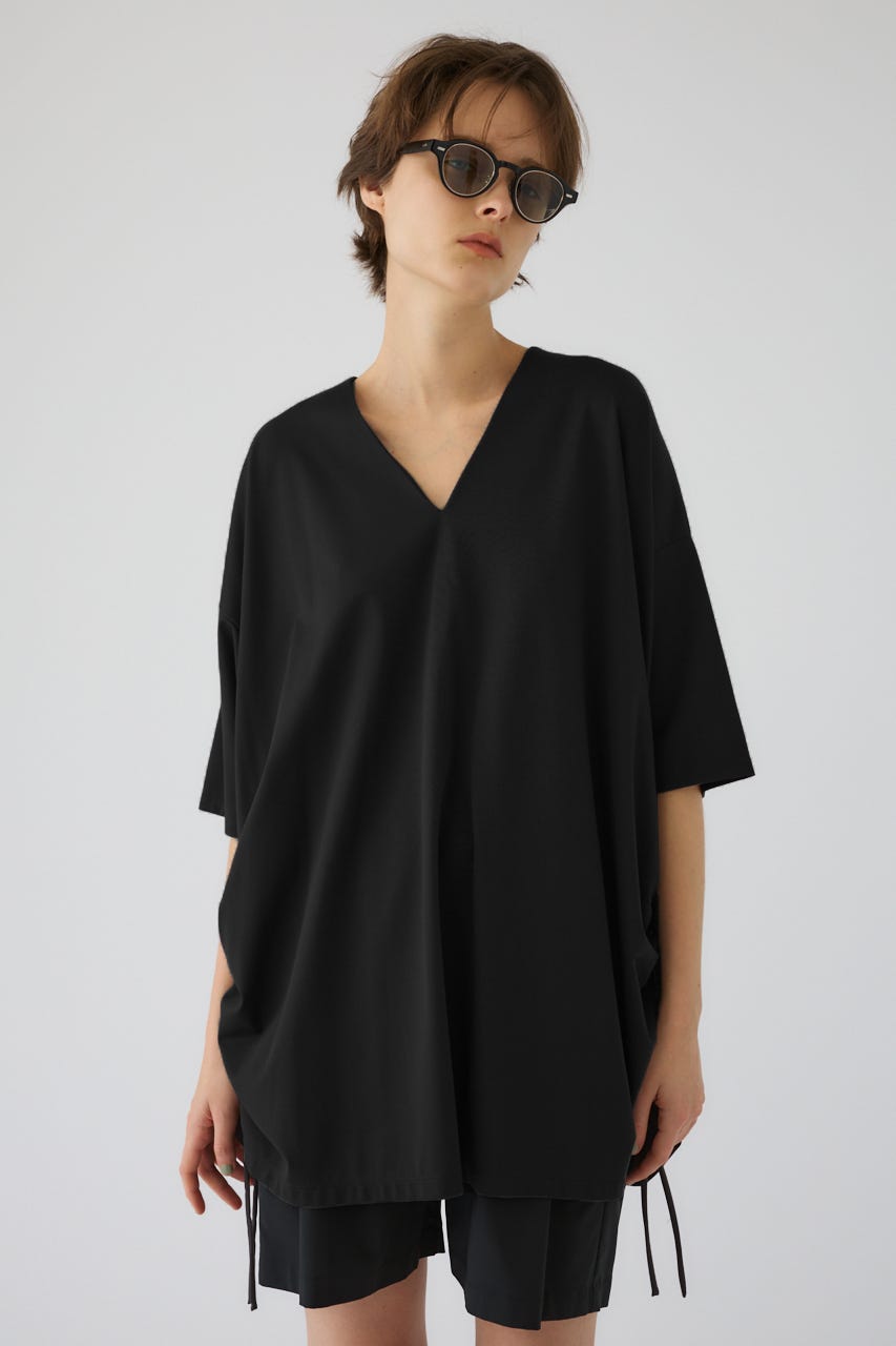 Side drawstring big T-shirts BLK FREE