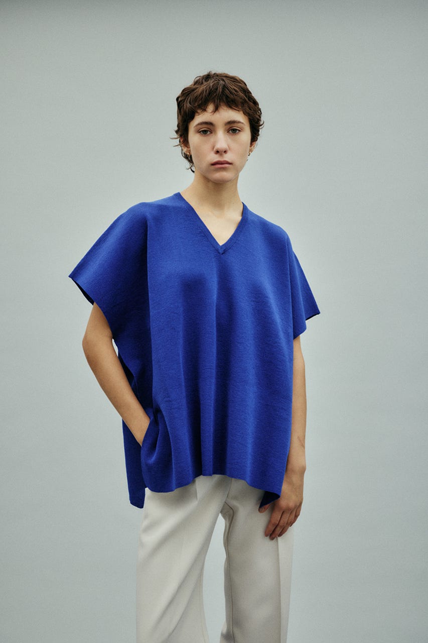 【27SS PRE ORDER】Wide Square V-Neck Knit Top D/BLU FREE
