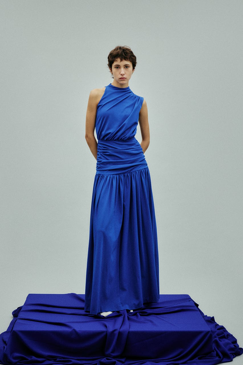 【27SS PRE ORDER】Fluid Draped Jersey Dress D/BLU 36