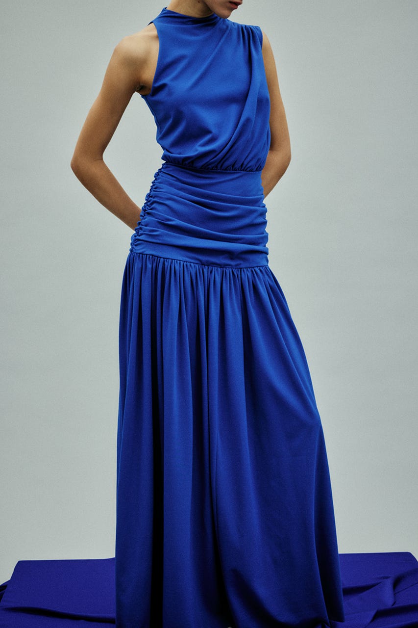 【27SS PRE ORDER】Fluid Draped Jersey Dress D/BLU 36