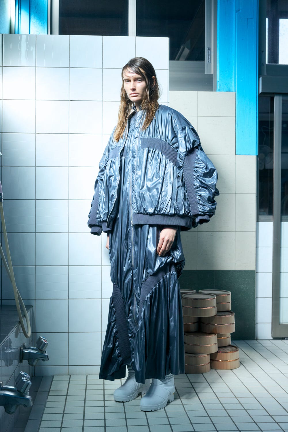 rib drape stadium jumper Cement M