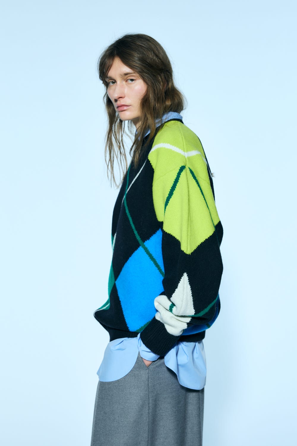 argyle　knit pullover Black M