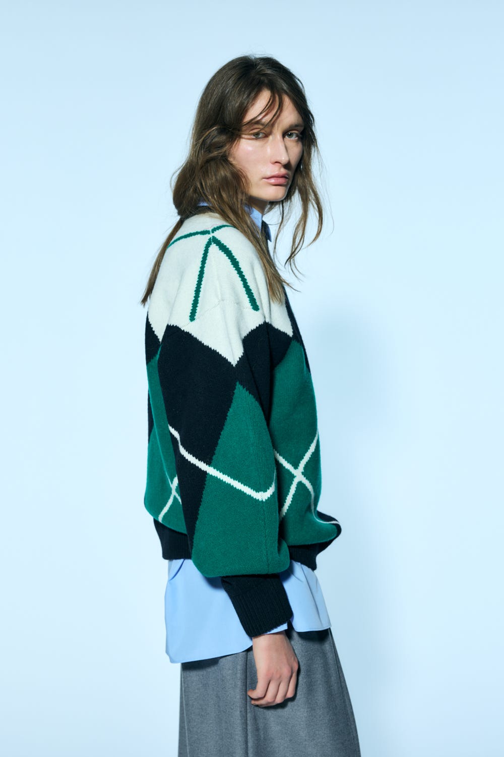 argyle　knit pullover Black M