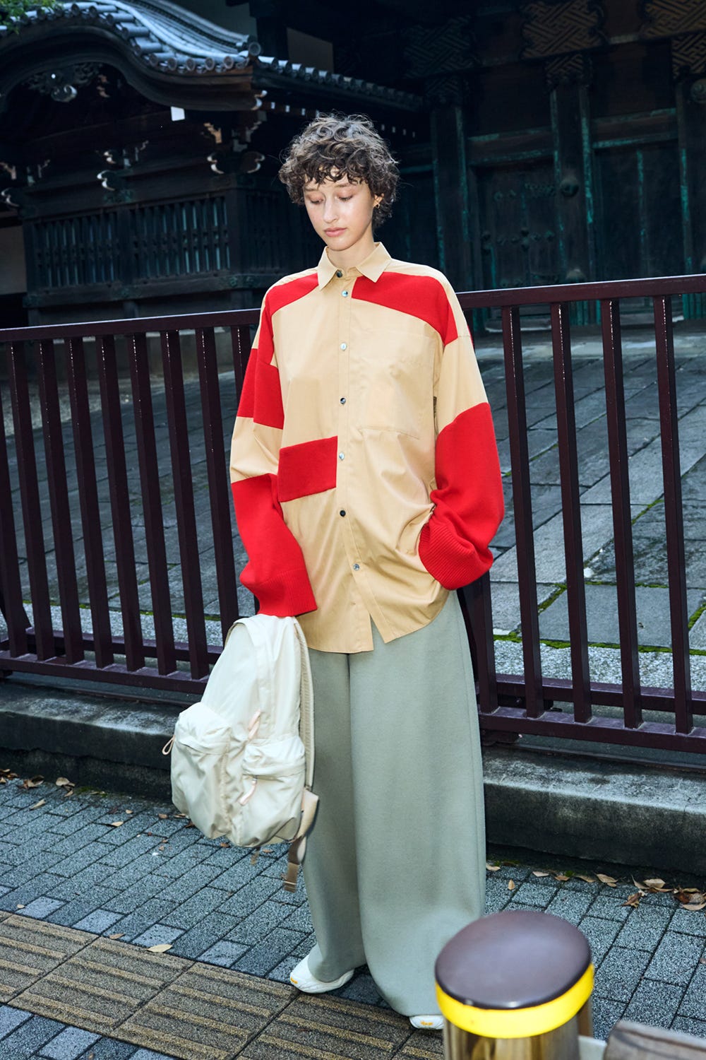 knit combi shirt Sand M
