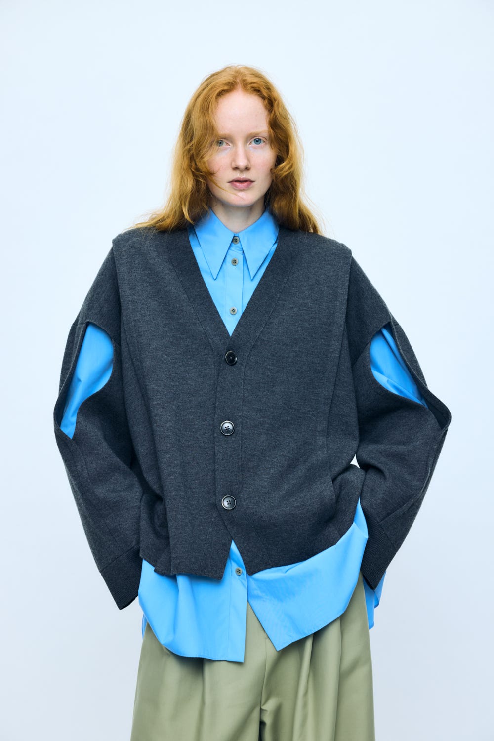 slit cardigan Stone M