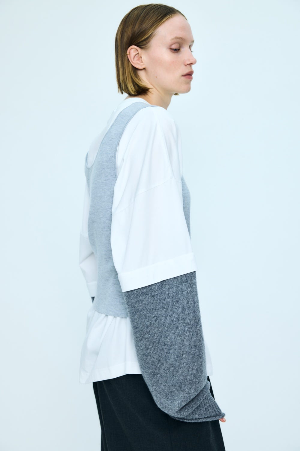 layered knit pullover Salt M