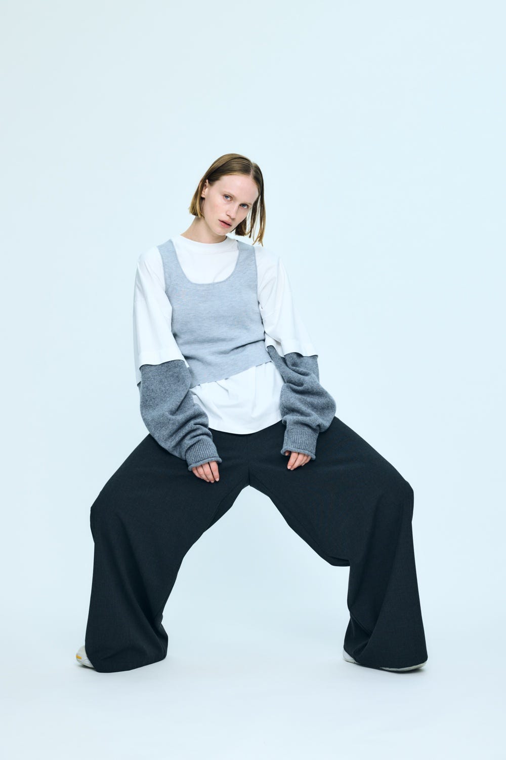 layered knit pullover Salt M