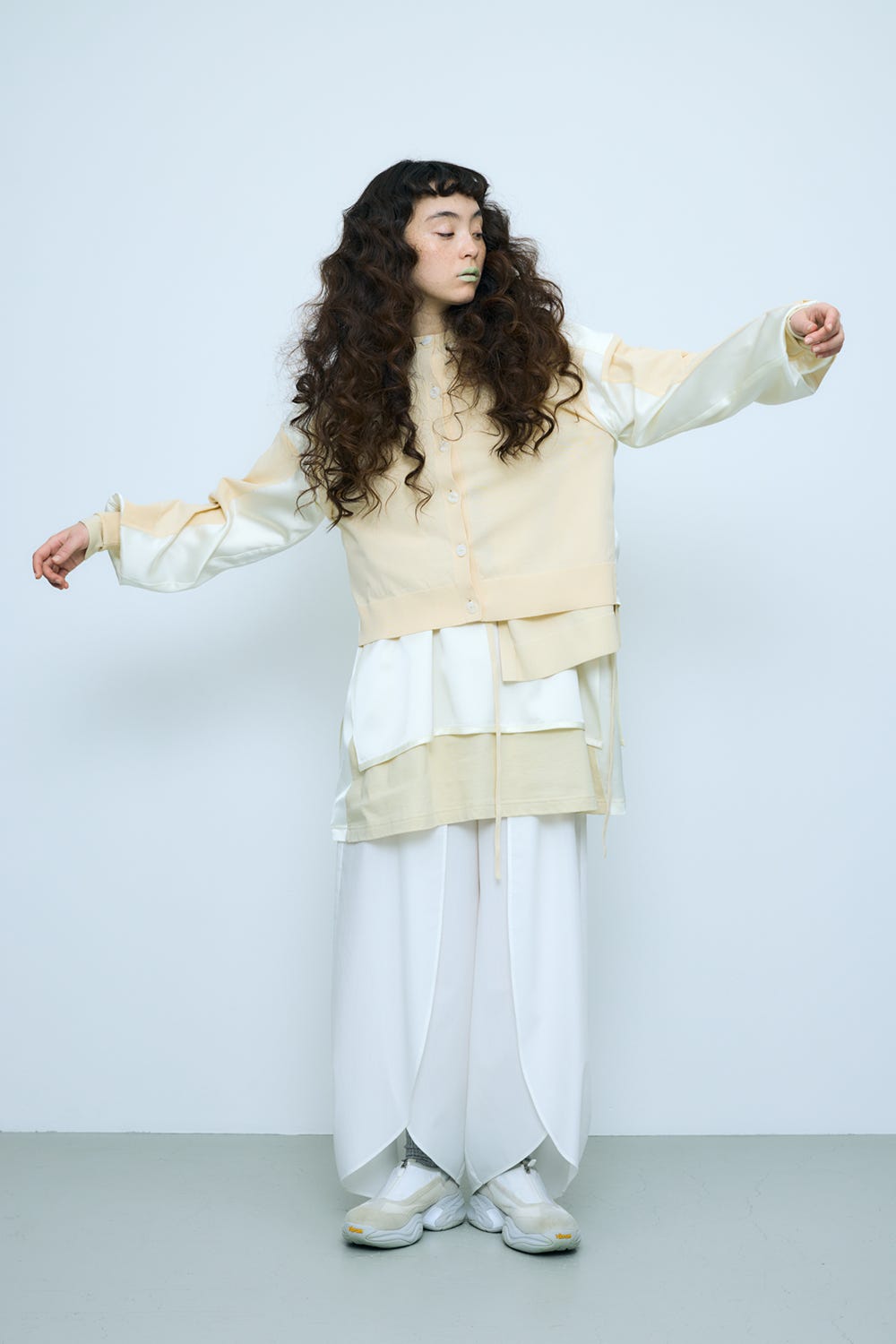 two-tone cardigan Nude M