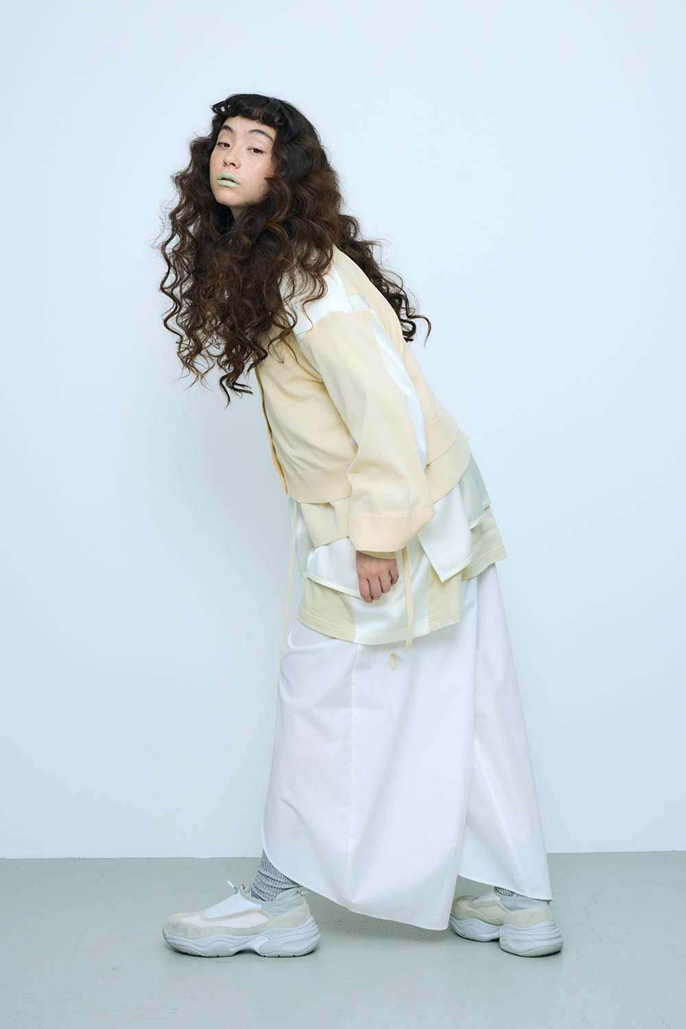 two-tone cardigan Nude M