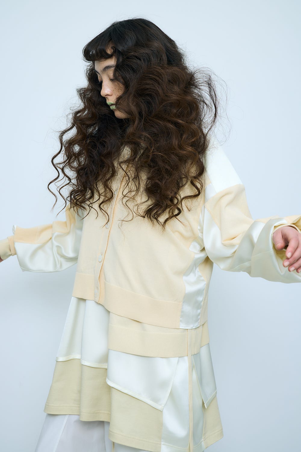 two-tone cardigan Nude M