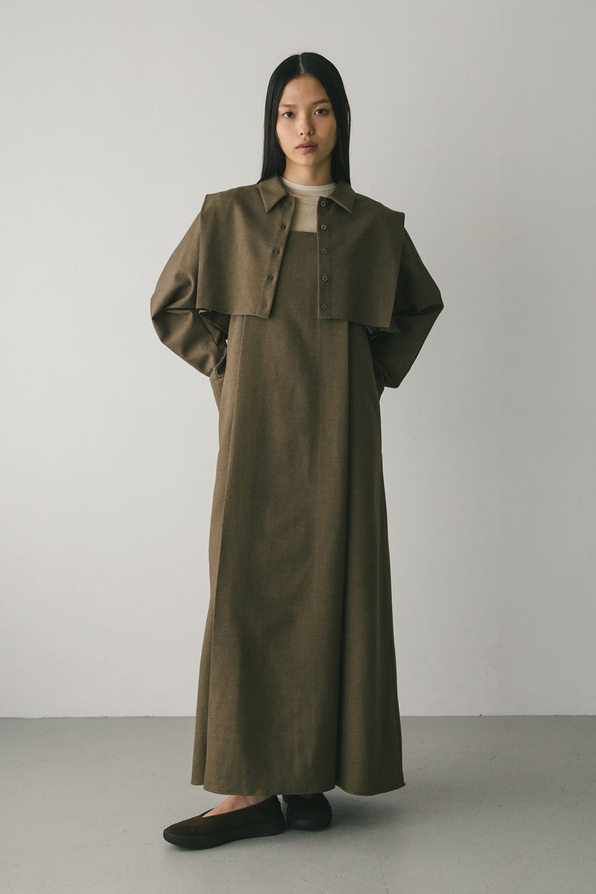 2ピースシャツレイヤードワンピース BRN S