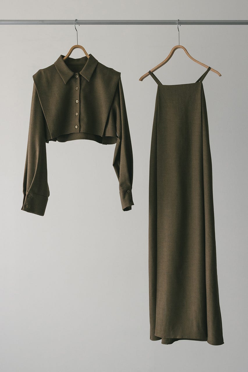 2ピースシャツレイヤードワンピース BRN S