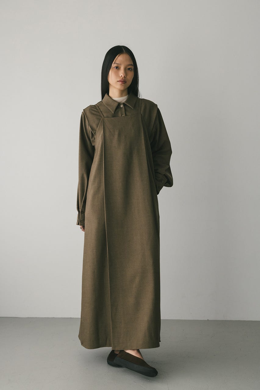 2ピースシャツレイヤードワンピース BRN S